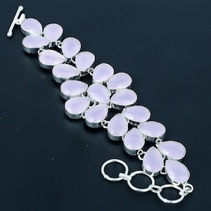 Faceted Rose Quartz Bracelet 925 Sterling Silver Bracelet Handmade Jewelry Pear Shape Gemstone Bracelet Adjustable Chain Bracelet For Friend