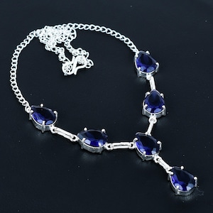 Handmade Pear African Amethyst Necklace: 925 Sterling Silver Adjustable Chain