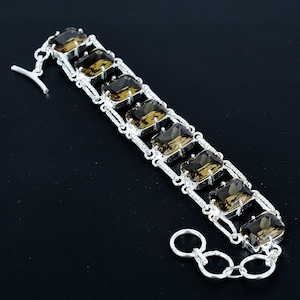 Faceted Smoky Quartz Bracelet 925 Sterling Silver Bracelet Adjustable Chain Bracelet Cushion Shape Gemstone Handmade Bracelet Gifts For Love