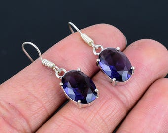 Faceted African Amethyst Earring 925 Sterling Silver Earrings Handmade Earring Oval Shape Gemstone Earring Best Gifts For Her Unique Earring