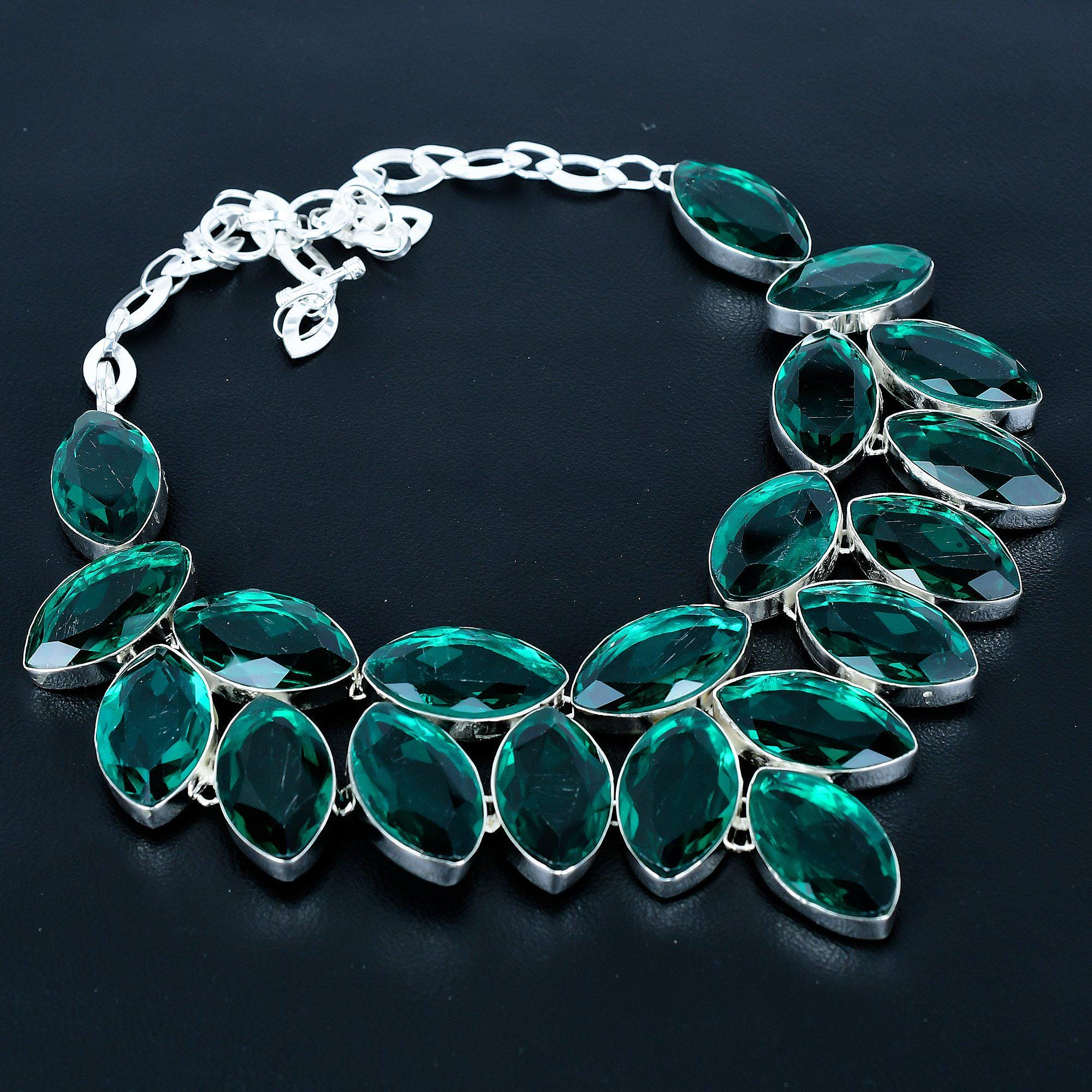 Collier En Argent Sterling 925 - Pierre Apatite Verte Facettée - Fait Main