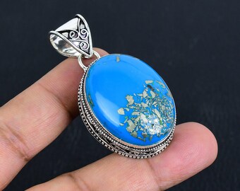 ブルーコッパーターコイズペンダント：酸化925スターリングシルバー