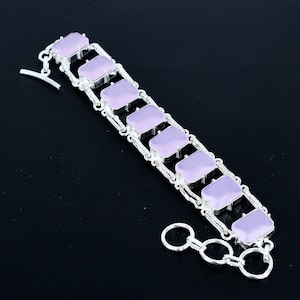 Handmade Rose Quartz Bracelet: 925 Sterling Silver Adjustable Chain