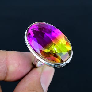 Faceted Ametrine Ring: Adjustable Sterling Silver, Handmade Jewelry