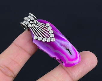 Pink Botswana Agate Pendant: Handmade 925 Sterling Silver Jewelry