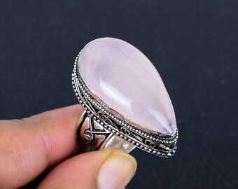 ホワイトゴールド ローズクォーツ 指輪 リング 宝石 昭和レトロ 昭和