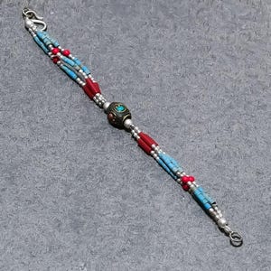 Turquoise Bracelet Red Coral Bracelet Tibetan Silver Bracelet Handmade Jewelry Bohemian Jewelry Statement Beaded Nepal Bracelet Gift For Her