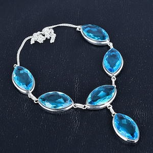 Collana con topazio blu svizzero sfaccettato Collana in argento sterling 925 Collana con catena regolabile Gioielli fatti a mano Collane con pietre preziose a forma di marquise