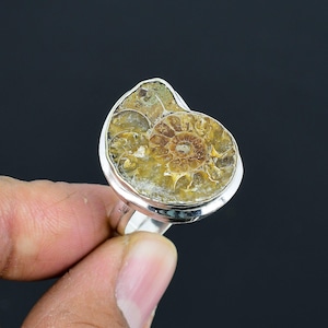 Ammonite Fossil Ring: Handmade 925 Sterling Silver Adjustable Band