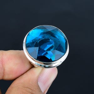 Faceted Indicolite Tourmaline Ring: Handmade 925 Sterling Silver, Adjustable