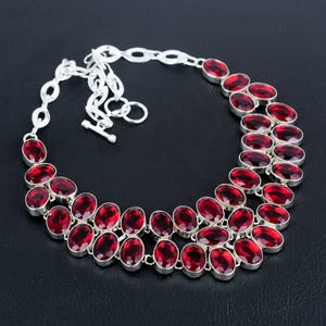 Faceted Mozambique Garnet Necklace 925 Sterling Silver Necklace Oval Shape Gemstone Handmade Jewelry Adjustable Chain Necklace Gift For Wife