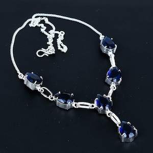 Faceted Iolite Necklace: Pear Shape 925 Sterling Silver, Adjustable