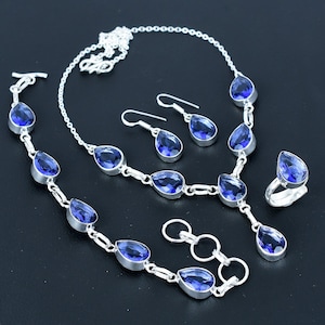 Faceted African Amethyst Jewelry Set 925 Sterling Silver Jewelry Set Pear Shape Gemstone Necklace Bracelet Earring Ring Handmade Jewelry Set