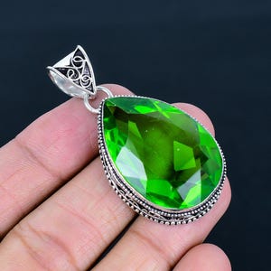 Faceted Green Amethyst Pendant 925 Sterling Silver Pendant Pear Shape Gemstone Pendant Handmade Vintage Jewelry Silver Jewelry Gift For Wife