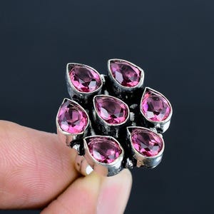 Facettierter Rosa Turmalin Ring 925 Sterling Silber Ring Sible Ring Birnenform Edelstein Ring Handgemachter Rosa Turmalin Silber Schmuck für Geschenk