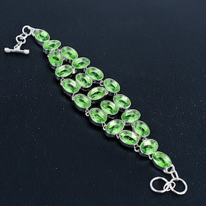 Faceted Green Amethyst Bracelet: Handmade 925 Sterling Silver, Adjustable
