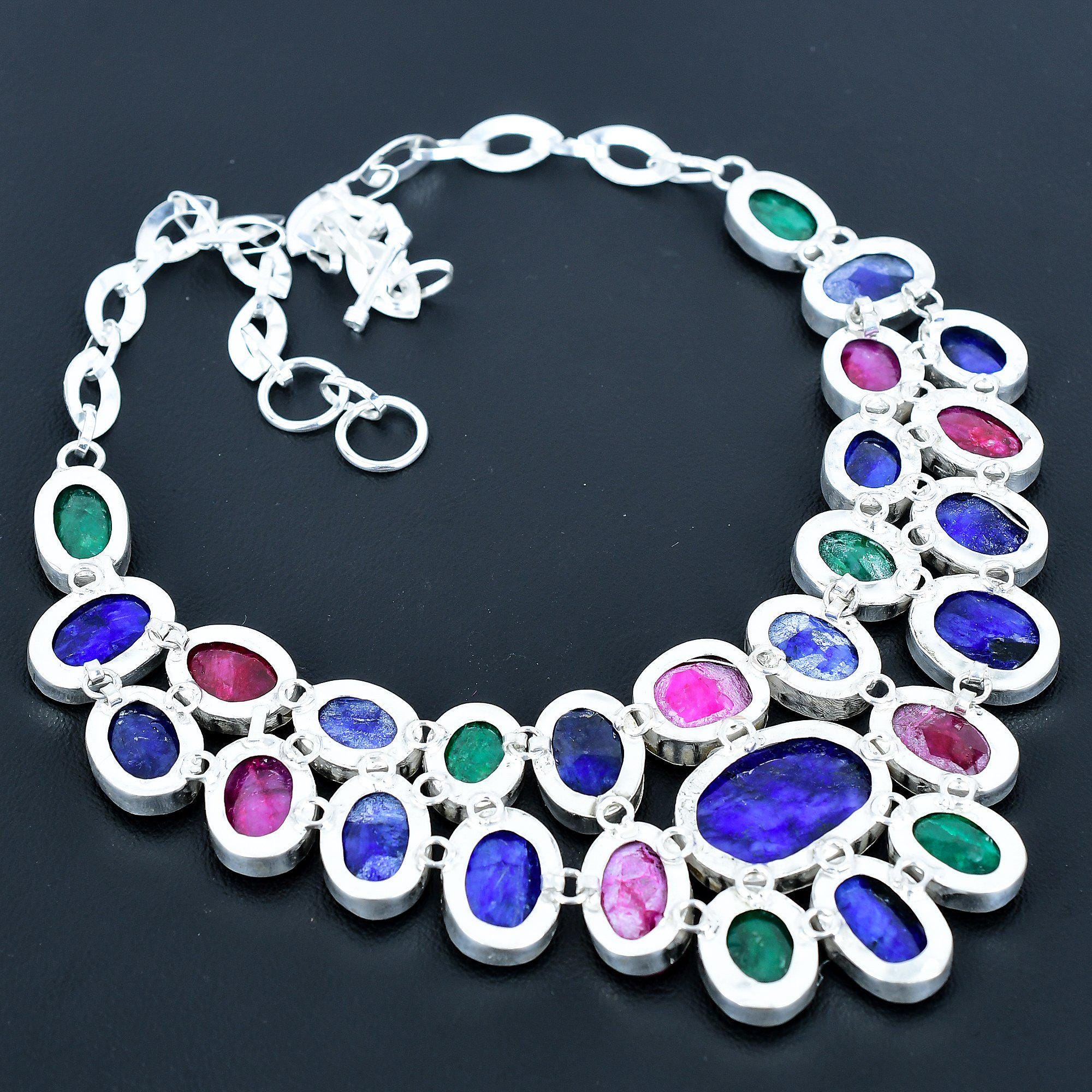 Collana Di Smeraldo Naturale In Zaffiro Blu 925 Argento 45 Cm Collana Di Smeraldo Naturale In Zaffiro Blu 925 Argento 45 Cm