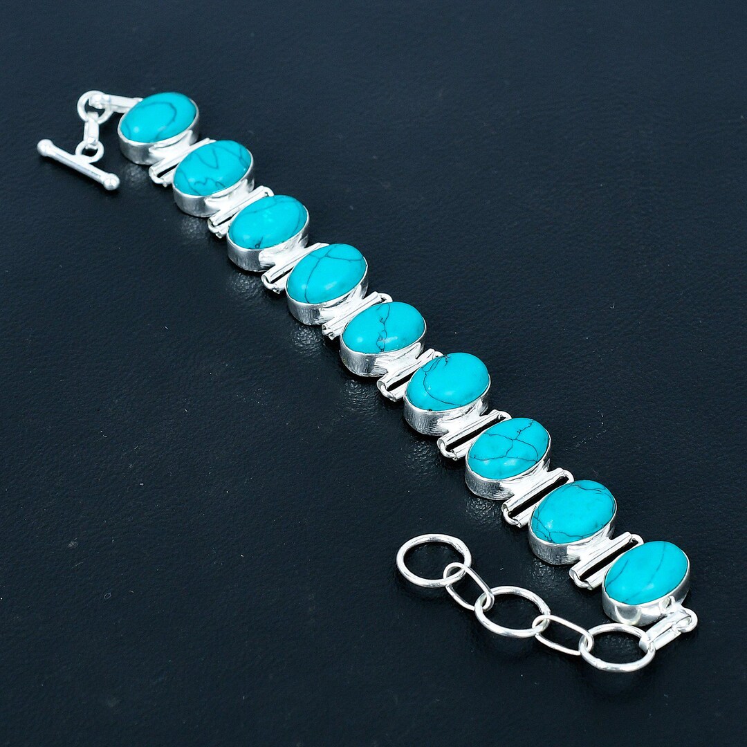Santa Rosa Turquoise Bracelet: Sterling Silver Adjustable Chain - Etsy