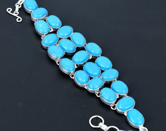 Bracciale In Argento 925 Con Lapislazzuli – Fatto A Mano – Regolabile 7-8 Pollici – India