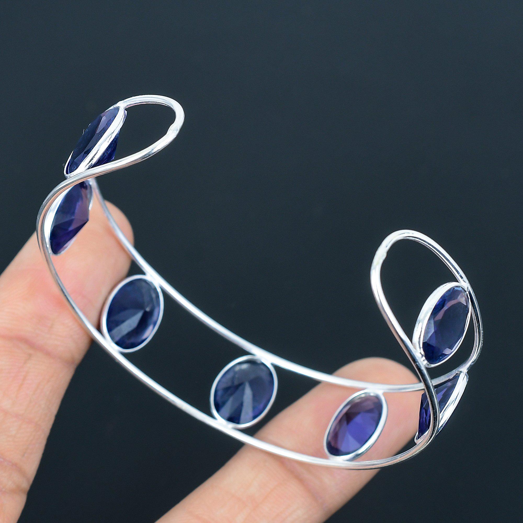 Faceted African Amethyst Adjustable Bangle: Handmade 925  display picture 1