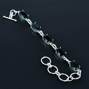 Handmade Chrome Diopside Bracelet: Oval Green Gemstone, Sterling Silver
