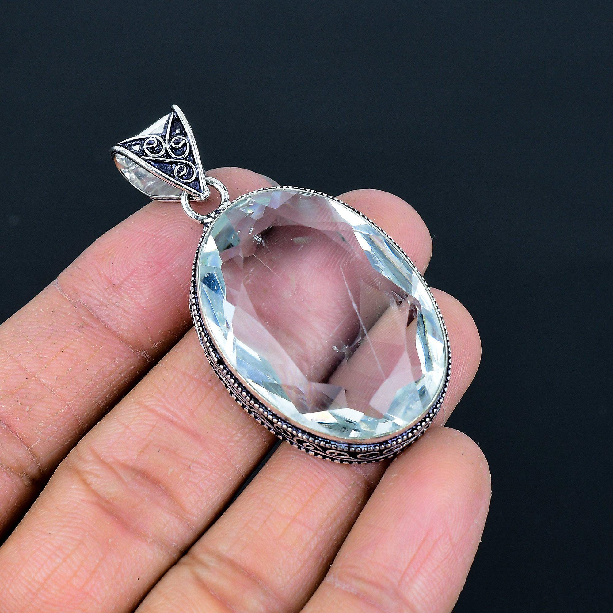 Ciondolo Artigianale In Argento 925 Con Topazio Bianco Creato In Laboratorio