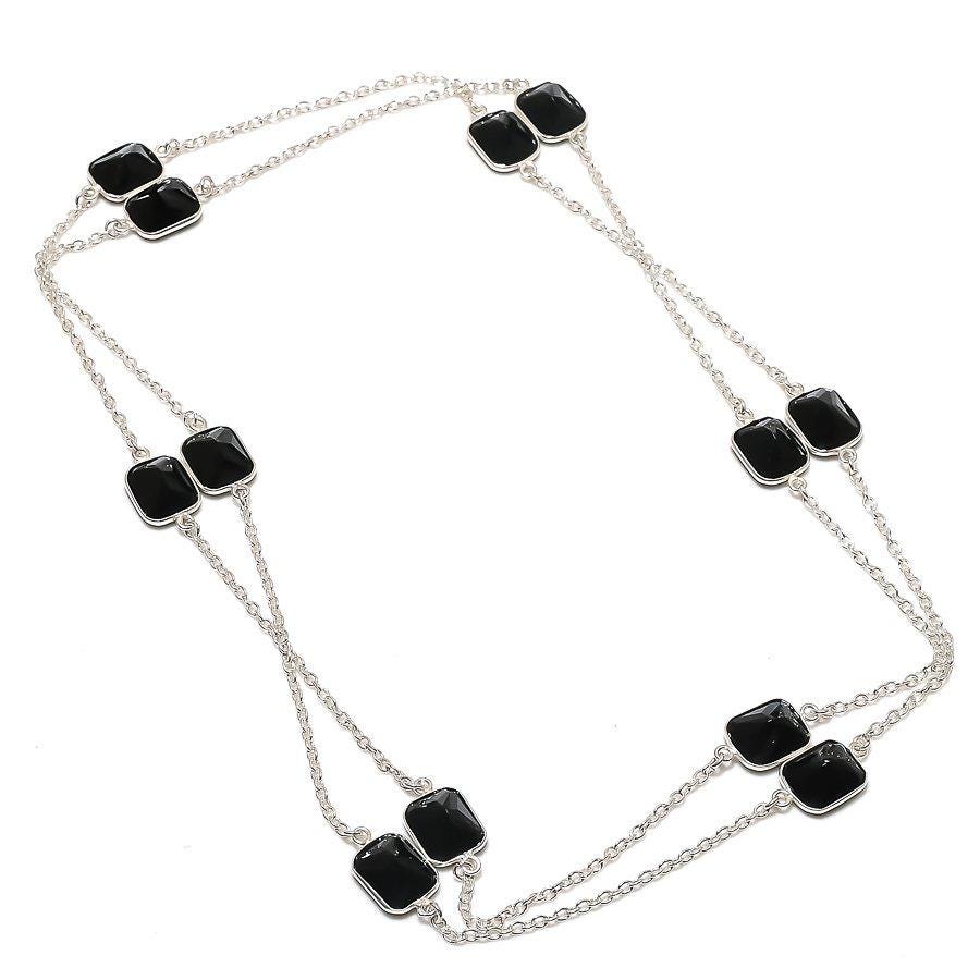 I-be Collana In Spinello Nero 3 Mm – Gioiello In Vere Pietre Naturali, Chiusura Argento 925, Lunghezza 45 Cm, In Confezione Regalo