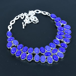 Lapis lazuli Necklace 925 Sterling Silver Necklace Oval Shape Gemstone Jewelry Handmade Adjustable Chain Jewelry Necklace Best Gift for Love