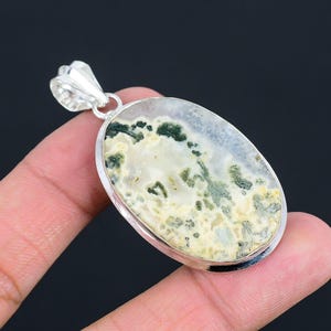 Moss Agate 925 Sterling Silver Pendant - Handmade Gemstone Jewelry