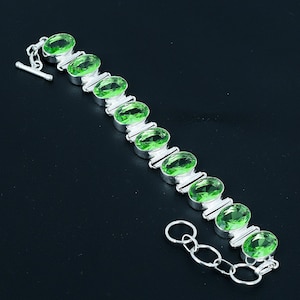 Faceted Green Amethyst Bracelet: Handmade 925 Sterling Silver, Adjustable