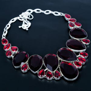Faceted Mozambique Garnet Necklace 925 Sterling Silver Jewelry Handmade Adjustable Chain Necklace Gemstone Silver Necklace Gifts For Mother