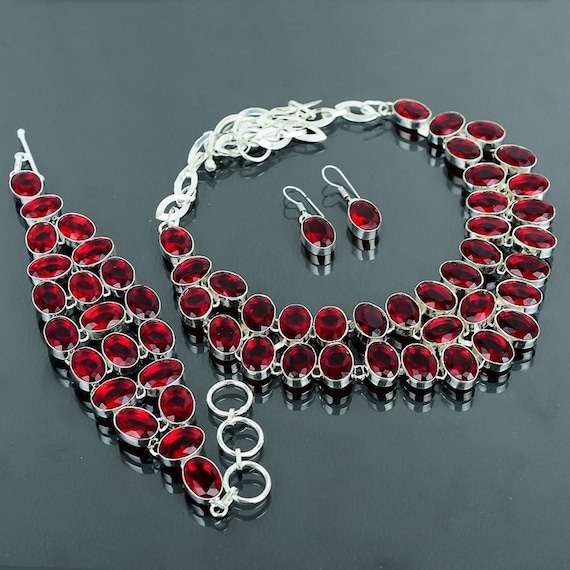 Collier En Argent Sterling 925 Avec Grenat Rouge Du Mozambique - Fait Main - Neuf