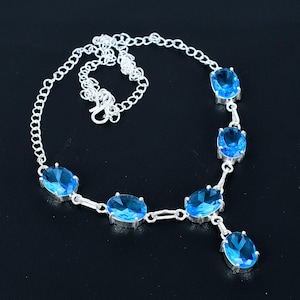 Handmade London Blue Topaz Necklace: Oval Gemstone, Sterling Silver