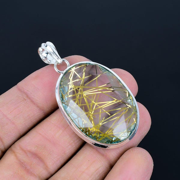Handgemaakte ovale gouden rutielhanger: 925 sterlingzilveren sieraden