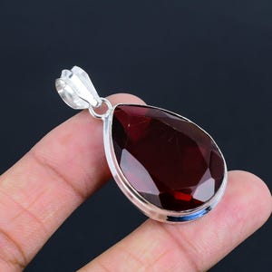 Handmade Pear Mozambique Garnet Pendant: 925 Sterling Silver Jewelry