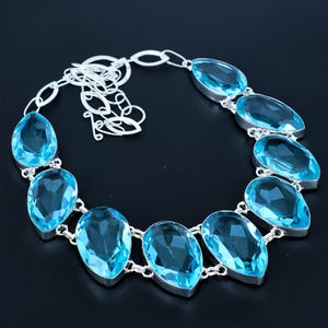 Faceted Swiss Blue Topaz Necklace 925 Sterling Silver Necklace Handmade Adjustable Chain Jewelry Pear Shape Gemstone Necklace Gift For Crush