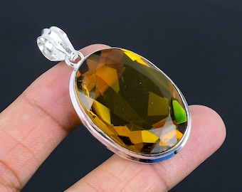 Faceted Citrine Pendant: Oval 925 Sterling Silver Handmade Jewelry