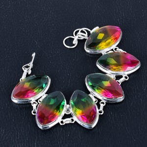 Faceted Multi Tourmaline Bracelet 925 Sterling Silver Bracelet Handmade Adjustable Chain Bracelet Tourmaline Jewelry Gemstone Gifts Bracelet