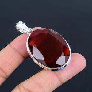 Handmade Oval Mozambique Garnet Pendant: 925 Sterling Silver Gemstone Jewelry