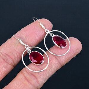 Handmade Oval Pink Rubellite Earrings: 925 Sterling Silver Dangle Jewelry