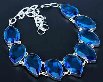 Handmade Pear London Blue Topaz 925 Sterling Silver Necklace