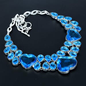 Faceted London Blue Topaz Necklace: Handmade Sterling Silver Adjustable Chain