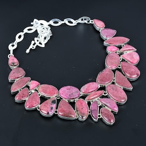 Rhodonite Necklace 925 Sterling Silver Necklace Natural Gemstone Unique Necklace Adjustable Chain Very Pretty Handmade Necklace Gift For Her