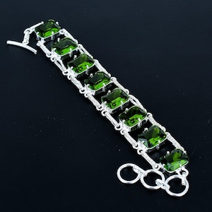 Faceted Peridot Bracelet: Handmade 925 Sterling Silver, Adjustable