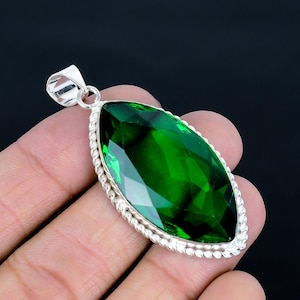 Green Tourmaline Sterling Silver Pendant: Marquise Gemstone, Handmade