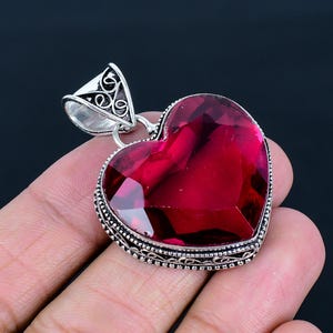 Faceted Pink Tourmaline Heart Pendant: 925 Sterling Silver Vintage Jewelry