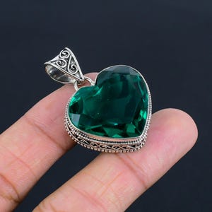 Faceted Apatite Heart Pendant: Handmade 925 Sterling Silver Vintage Jewelry