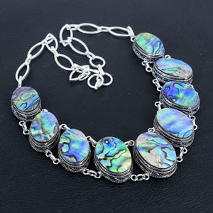 Abalone Shell Necklace: 925 Sterling Silver Boho Jewelry