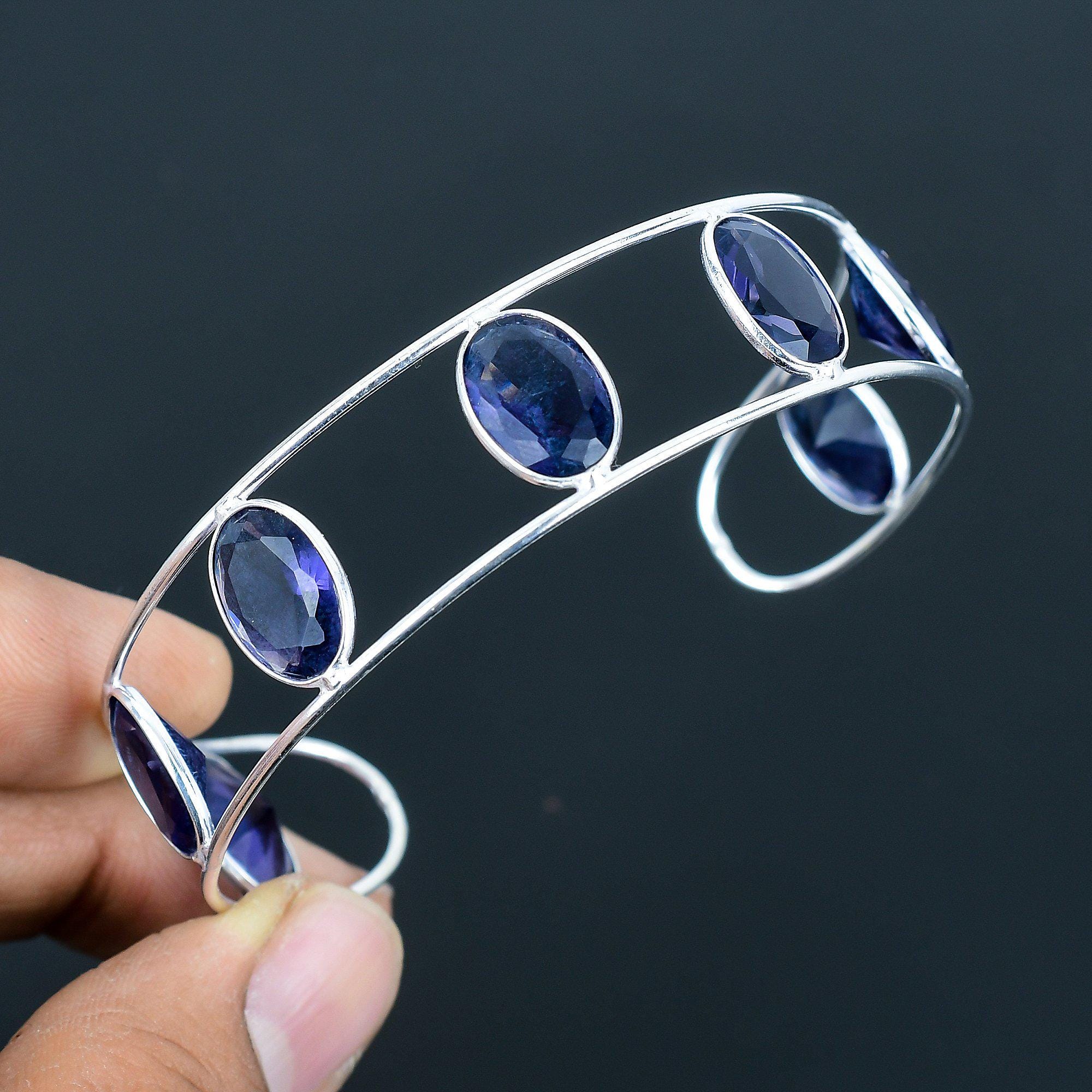 Faceted African Amethyst Bangle 925 Sterling Silver Cuff