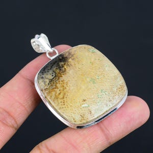 Petrified Wood Palm Pendant 925 Sterling Silver Pendant Natural Gemstone Pendant Antique Design Handmade Jewelry Dainty Jewelry Wedding Gift